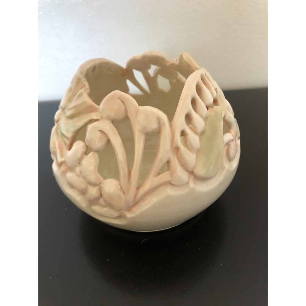 Vintage Fern Lily Hand Crafted Carved Art Pottery Luminary J Van Spijker 1995!